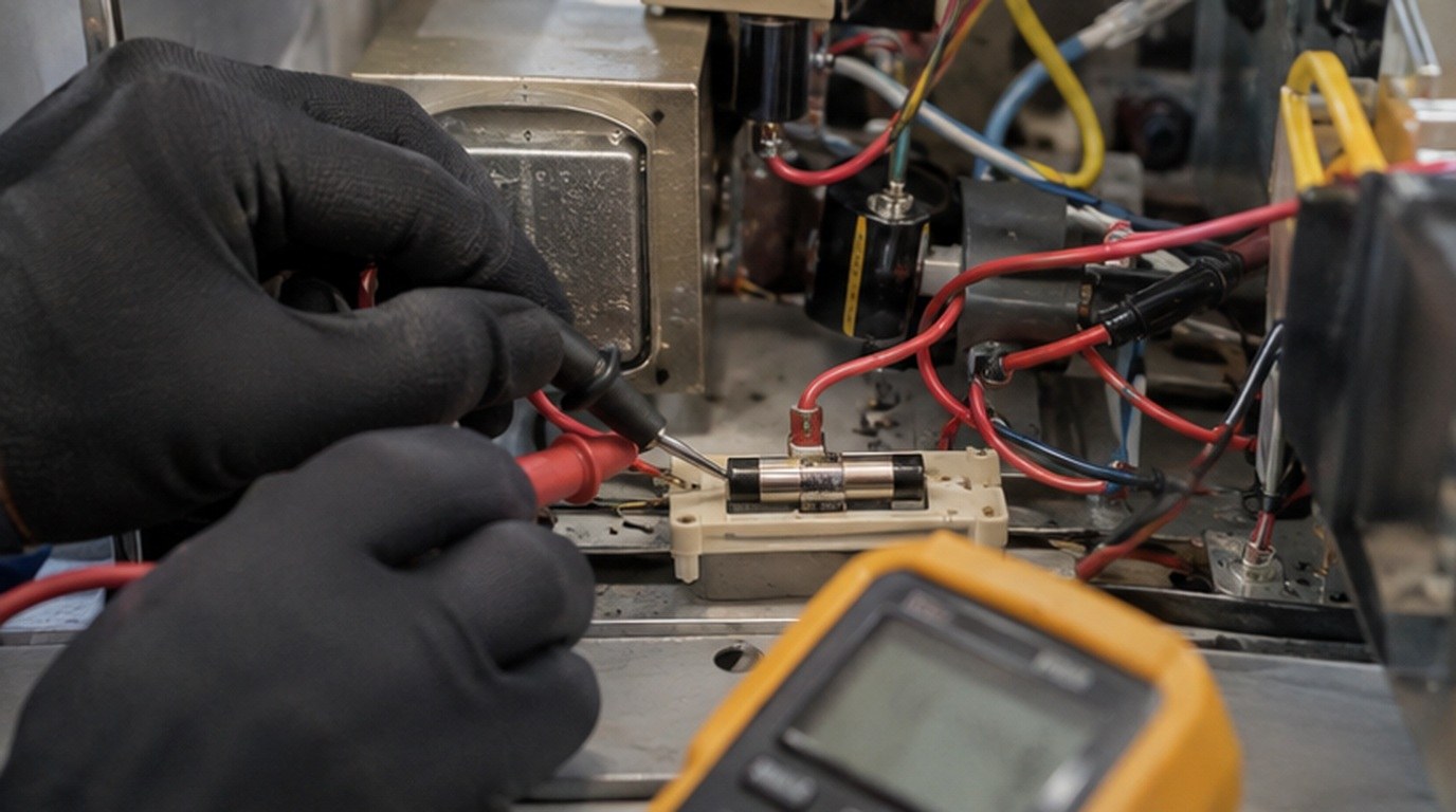 Conserto de micro-ondas em Vitória‑ES: teste do fusível e do diodo de alta tensão